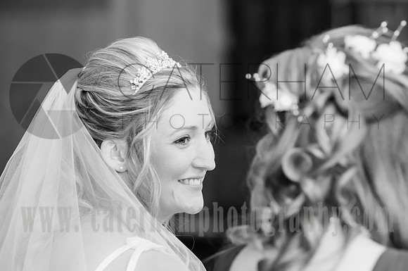 sacred heart church / Close shot of bride smiling