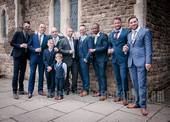 sacred heart church caterham /  Boys group wedding photo