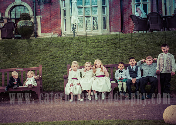 Surrey wedding photographer / selsdon park hotel wedding / Kids group photo / Kids sitting on the benches /Kids at the wedding