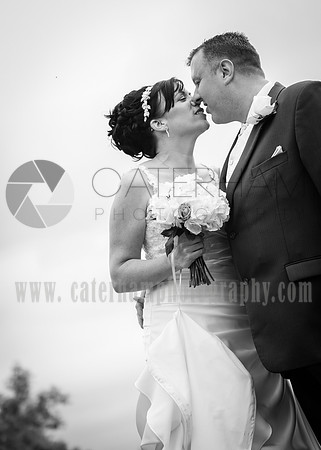 Surrey wedding photographer / Wedding in Caterham / Bride and groom kissing / Black and white wedding photos