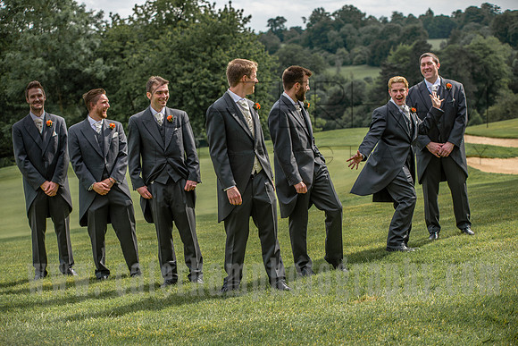 Surrey wedding photographer /  Tyrrells Wood Golf Club Wedding / The groom and grooms-maids / Boys fun wedding photographs