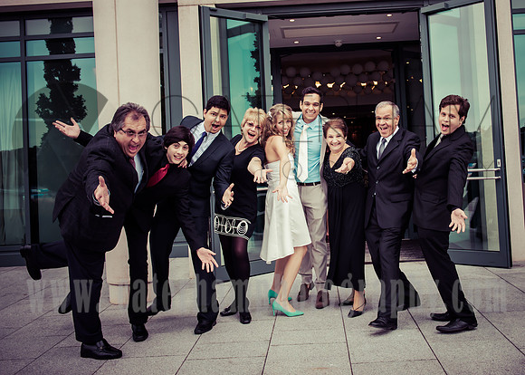 Surrey wedding Photographer- brooklands hotel- wedding guests outside venue
