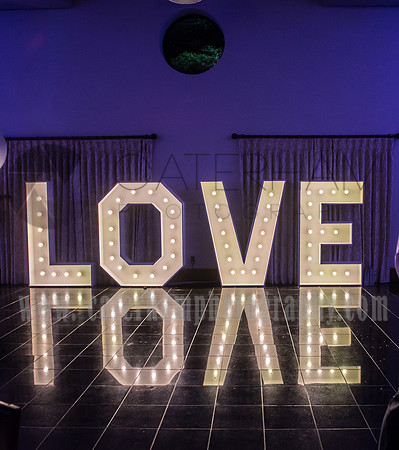 East Grinsted Wedding Photographer / yew lodge weddings / "Love" shining statue lights