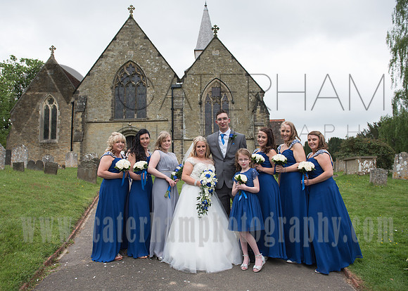 Surrey wedding photographer godstone church wedding Braid and Groom with the Bridesmaids