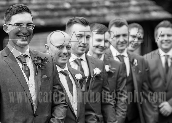 Surrey wedding photographer Godstone Church Wedding Groom with the grooms-maids
