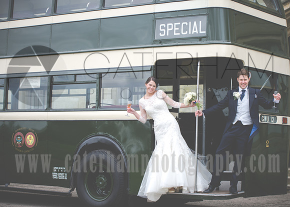 Surrey Wedding Photographer-Chiddingstone Castle- Bride and groom on bus