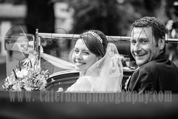 Surrey wedding photographer Hartsfield Manor  Wedding  couple in the car