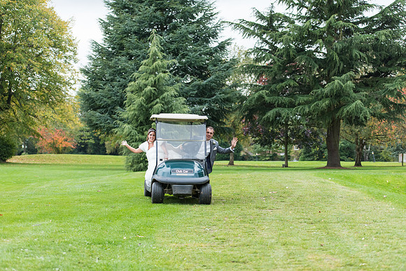 Surrey Wedding Photographer, Surrey Wedding Venue, Coulsdon Manor, Golf Cart