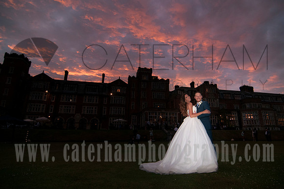 Surrey wedding photographer / selsdon park hotel wedding togrther under red sky 40