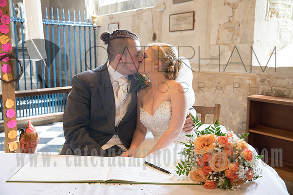 Bride and Groom Kiss, St Mary the Virgin, Bletchingley Weddings, Surrey Wedding Photographer,
