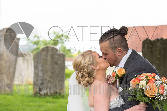 Bride and Groom Kiss, St Mary the Virgin, Bletchingley Weddings, Surrey Wedding Photographer,