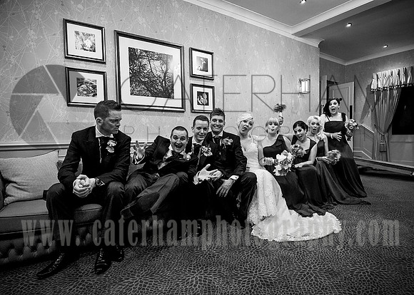 Surrey wedding photographer-mercure box hill burford- bridal party at venue -1